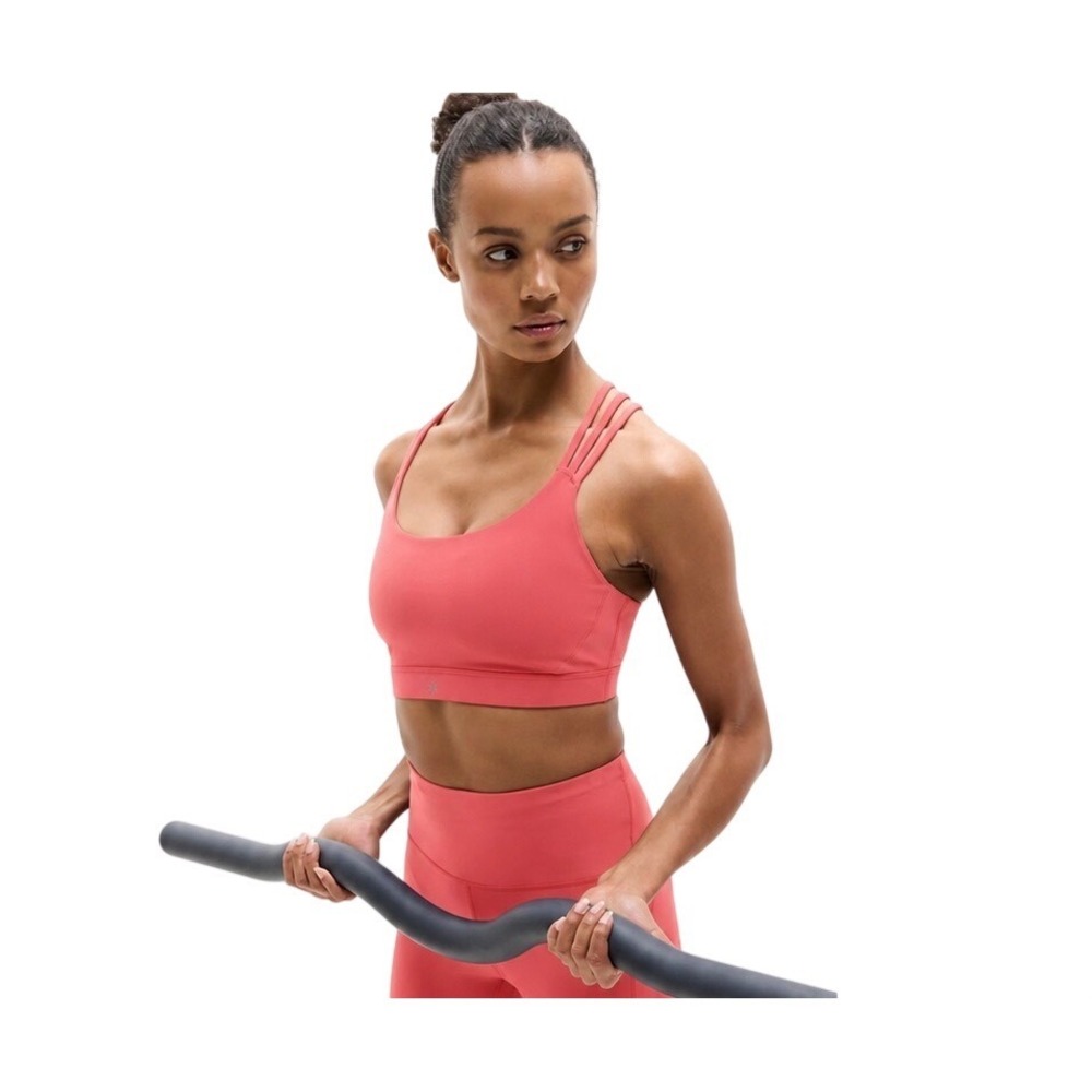 Athleta Train Free Sports Bra Size S Orange Strappy Medium Support Yoga Gym